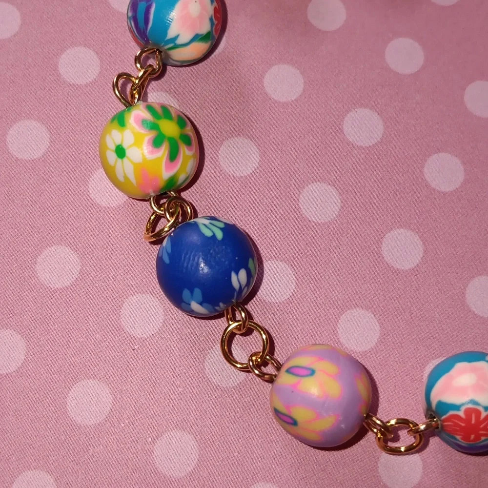 🌸HP! Colorful Floral Clay Beaded Boho Clasp  Bracelet New! - Picture 4 of 8